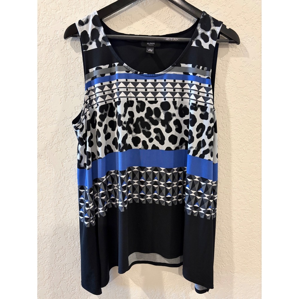 Alfani Woman Mixed Print Sleeveless Tank Top Blue Black Leopard Geometric 1X